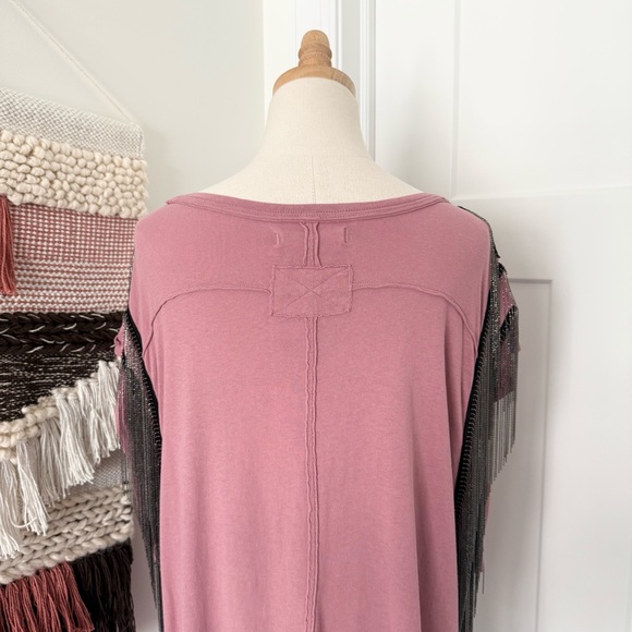 Free People x Tricia Fix Metal Fringe Relaxed T-Shirt Pink Sz L NWT - Picture 6 of 11